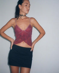 Mesh See Through Printed Vest Women Sexy Casual V-neck Sleeveless Suspender Camisole Patchwork Tank Top Streetwear