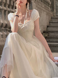 Dress For Women Summer New French Elegant Luxury Mesh Vestidos Mujer Fairycore White Maxi Evening Party Female Clothes