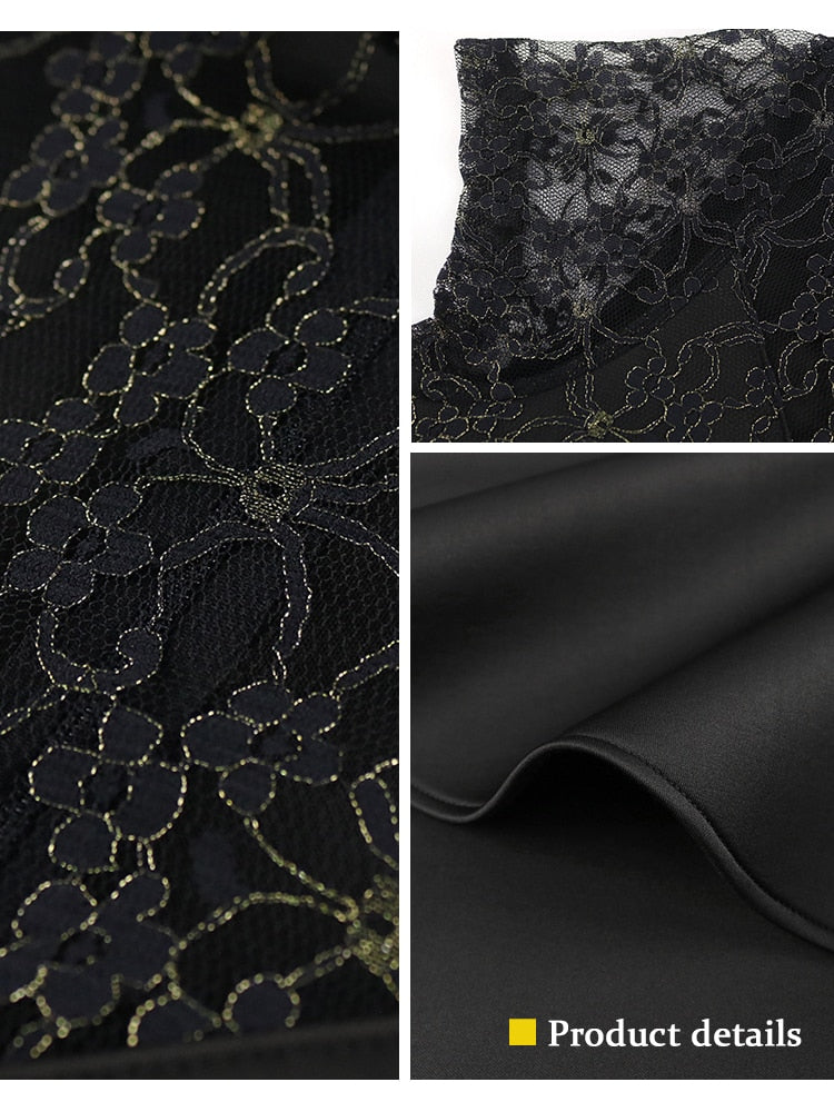 Black Dress Lace Patchwork Elegant for Women Party Sheer Sleeves Slim See Through Mermaid Large Size Lady Homecoming Robes Gowns Pbong  mid size graduation outfit romantic style teen swag clean girl ideas 90s latina aesthetic