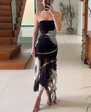 Sexy Tulle Bodycon Tube Top Dress For Women Print Off Shoulder Corset Dresses Summer Asymmertic Backless Ruched Long Vestidos