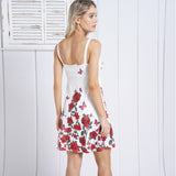 Rose Flower Print High Waist A Line Summer Sexy Dress Spaghetti Strap Women Mini Dress Night Club Party Dress Casual Home Dress