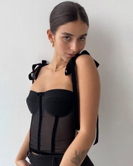 Women's Mesh Sexy Black Top Vest Sleeveless Patchwork Camisole Lace-up Suspender Strap Streetwear Clothing New Fashion