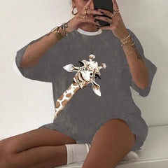 Harajuku Tshirts Women Sun and Moon Print Loose T Shirt Plus Size Women's Clothing Streetwear Funny Tshirt Graphic Tee Tops