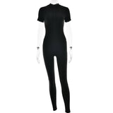 Sexy Elegant Women Zip-up O-neck Long Sleeve Jumpsuit Streetwear Summer Female Overalls One Piece Fitness Sports Bodysuits