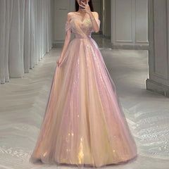 Bling Pink Elegant Sweet Evening Dresses Summer Boat Neck Slim Waist Mesh Design Tiered Prom Vestidos Wedding Party Dress