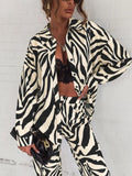 New Fashion Commuter Outfits Women Lapel Long Sleeve Shirt + Wide Leg Long Straight Pants Casual Print High Street Two Piece Set