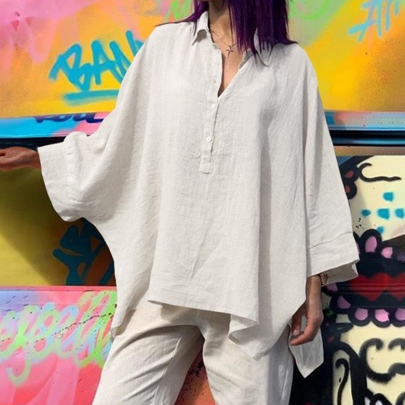 Cotton Linen Casual Batwing Sleeve Summer Tops Tees Loose Women Clothing Vintage Y2k Tshirts Fashion Clothes Streetwear Summer