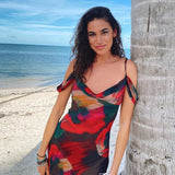 Casual Suspender beach dressEuropean and American Printed Spaghetti Straps Sleeveless High Waist off-Shoulder Dress