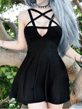 Pbong mid size graduation outfit romantic style teen swag clean girl ideas 90s latina aesthetic Fitshinling Pentagram Strap Gothic Dress Women Punk Grunge Sexy A-Line Dark Summer Dresses Hot Sale Pleated Slim Street Style