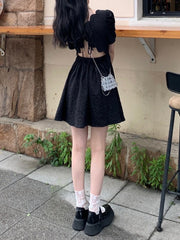 Vintage Design Black Mini Dress Women Gothic Harajuku Sexy Backless Short Dresses Summer Korean Fashion Kpop