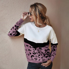 Spring Fashion Leopard Women Sweater top Autumn Ladies O-Neck Full Sleeve Casual Jumper Knitted Female Oversize Pullovers