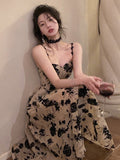 Vintage Fashion Spaghetti Strap Prom Midi Dress for Women Elegant Sleeveless Slim Female Bodycon Evening Party Clothes