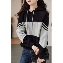 Autumn Winter Loose Casual Patchwork Hoodies Ladies Simple Fashion All-match Pullover Top Women Hooded Sweatshirt Female Clothes