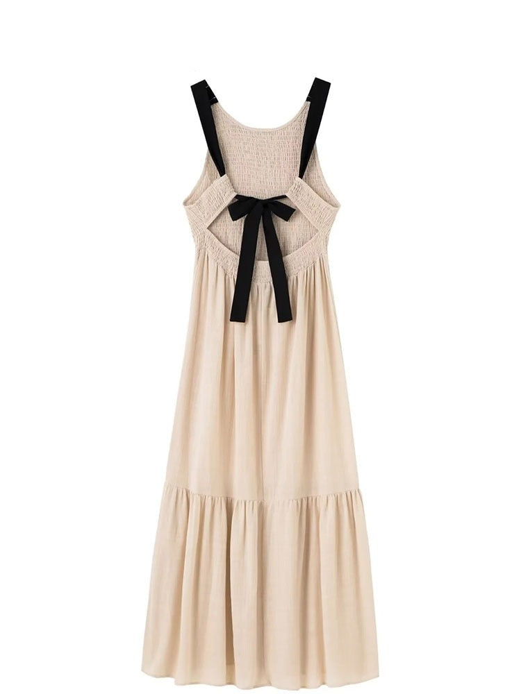 Lightweight Loose Home Sleeveless Women's Dress Elegant Daily Beige Cotton Comfortable Lady Dress