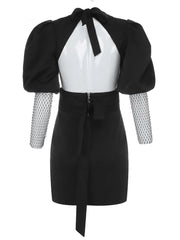 Articat Sexy Puff Crystal Diamond Sleeve Bodycon Dress Women Elegant Backless Mini Dress High Street Black Deep V-neck Vestidos