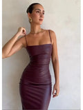 Sexy Bandage Backless Pu Leather Dress Women Elegant Banquet Party Formal Vestidos Christmas Night Club Outfits Robes