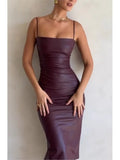 Sexy Bandage Backless Pu Leather Dress Women Elegant Banquet Party Formal Vestidos Christmas Night Club Outfits Robes