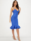 Blue HL Bandage Dress V Neck Spaghetti Bodycon Vestidos Women Mermaid Runway XL Elegant Club Sweet Elastic XL Dress Pbong mid size graduation outfit romantic style teen swag clean girl ideas 90s latina aesthetic