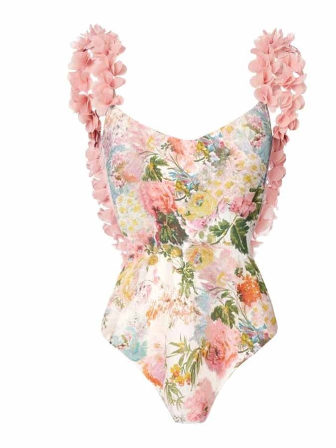 Printed Petal Straps One-Piece Swimsuit and Cover-Up Women's Summer Swiming Suit Luxury Shorts Bourkini Swimwear Patchwork