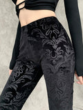 Retro Gothic Print Black Pants Goth Harajuku High Waist Flared Pants Gothic Aesthetic Punk High Waist Women Trousers