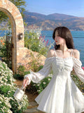 Casual Sexy Lace Mini Dress Women Ruffles Design Vintage Fairy Strap Dress Spring Casual Dress Women Fashion Elegant Kawaii