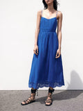 New elegant temperament women's casual and comfortable V-neck hollow embroidery thin suspender mid-length dress