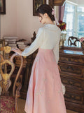 Autumn Vintage Fairy Slim Dress Women Patchwork Pink Elegant Party Midi Dress Female Korean Fahsion One Piece Casual Dress