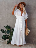 Sexy Bikini Cover-ups Long White Tunic Casual Summer Beach Dress Elegant Women Clothes Beach Wear Swim Suit Cover Up Q1208