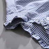 Women's Clothing Spring Summer Tops Vintage French Lantern Sleeve Elegant and Youth Woman Blouses Lace Blue Plaid Shirt
