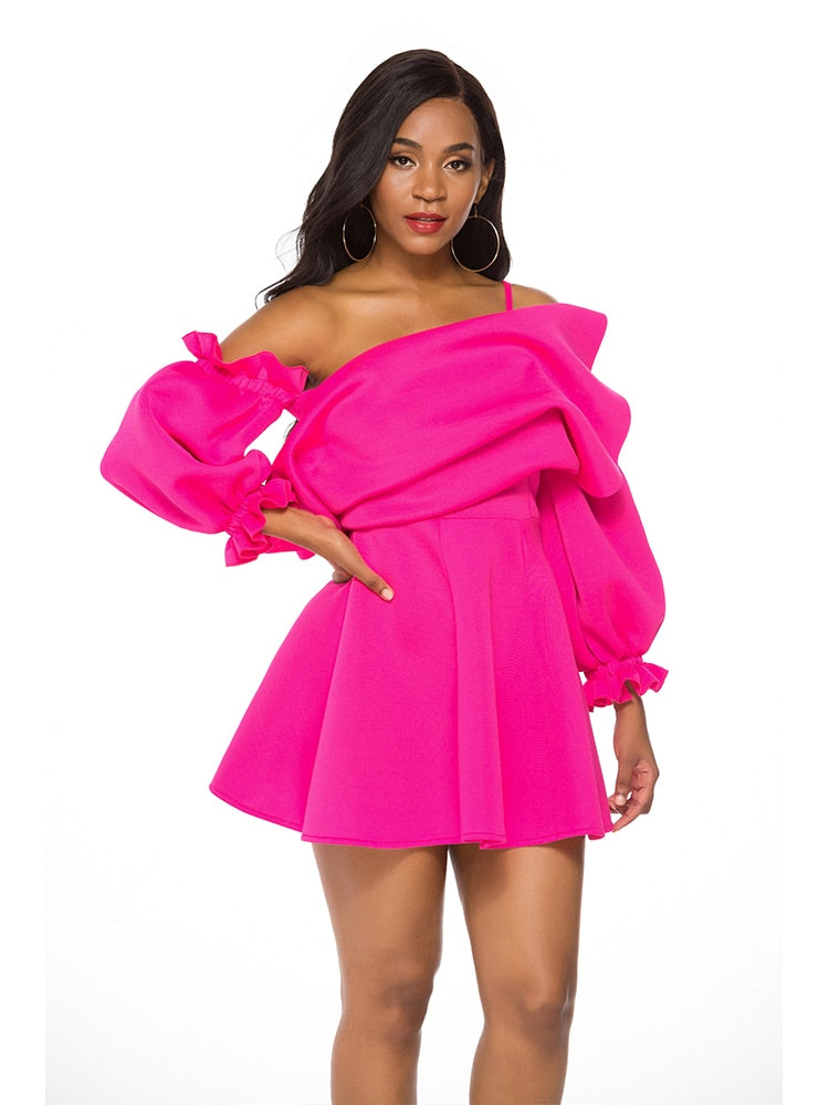 Pbong mid size graduation outfit romantic style teen swag clean girl ideas 90s latina aestheticParty Dress Mini Sexy Pleated  Puff Sleeve One Shoulder Spaghetti Strap Women Backless Clubwear Dinner Night Christmas Tunics