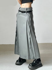 Safari Style Tassel A-Line Skirt With Sashes Casual Streetwear Pockets Low-Waisted Maxi Skirts Women Autumn Winter