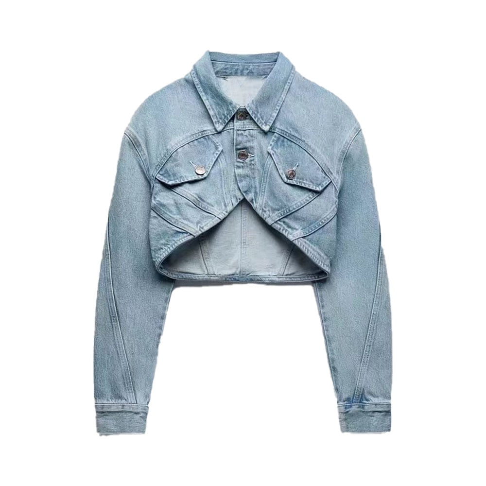 spring new women's fashion retro all-match high waist stitching decoration casual pocket button straight jeans
