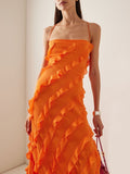 Elegant Pretty Women's Long Dresses Summer Solid Strapless High Waist Backless Ruffles Bandage Formal Evening Party Dress