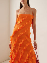 Elegant Pretty Women's Long Dresses Summer Solid Strapless High Waist Backless Ruffles Bandage Formal Evening Party Dress