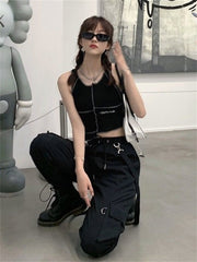 Gothic Cargo Pants Women Harajuku Black High Waisted Hippie Streetwear Kpop Oversize Mall Goth Wide Trousers For Female