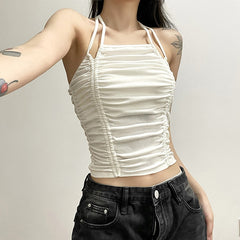 Camisoles Sexy Cami Tops Women Casual All-match New Sleeveless Crop Top Shirring Design Korean Fashion Cropped Clothes