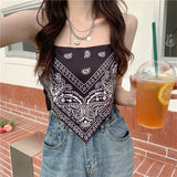 Retro Camisole Summer Short Triangle Top Mercerized Cotton Paisley Printed Indie Folk Woman Sexy Spaghetti Camis Crop Tops Pbong mid size graduation outfit romantic style teen swag clean girl ideas 90s latina aesthetic