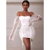 Sexy Sheer Sleeve Evening Party Dress Summer Holiday Birthday Club Partywear White Off Shoulder Mini Short Dresses Women