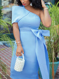 Women Pink Dress One Shoulder with Bowtie Waist Belt Party Christmas Elegant Slim Birthday African Event Celebrate Occasion New Pbong mid size graduation outfit romantic style teen swag clean girl ideas 90s latina aesthetic
