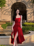 Summer Fashion Elegant Vintage Sleeveless Pure Color Midi Bandge Dress For Women Lady One Piece Party Clothing Outfits Vestidos