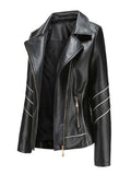 Autumn Winter Black Faux Leather Jackets Women Long Sleeve Plus Size Zipper Basic Coat Turn-down Collar Motor Biker Jacket