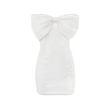 Sexy Satin Strapless White Bodycon Dress Mini Diamonds Bow Wedding Guest Night Party Dresses Summer Women Dress