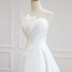 Luxury White Satin Chiffon Strapless Wedding Trailing Dresses for Bride Elegant Long Prom Evening Guest Party Women Dress