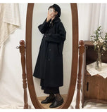 Woolen Coat Women's Mid-length Winter New Korean Fashion Black Long Coat Thickened Women's Winter Coat Woolen Coat Parkas
