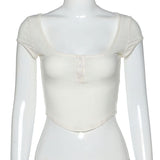 harajuku simple white slim fit soft woman tshirt croptop summer casual Basic streetwear female pure square collar tee top