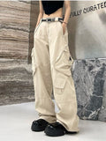 Y2K Khaki Cargo Parachute Pants Women Harajuku Korean Fashion Oversized Gray Wide Leg Trousers Female 90s Retro Tactical