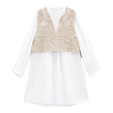 spring and summer sweet temperament all-match fake two-piece hollow knitted vest stitching shirt-style loose casual dress