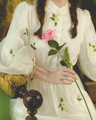Sweet Vintage Floral Dress Women Elegant Korean Casual Party Midi Dress Lady Autumn Court Retro Lantern Sleeve Fairy Dress