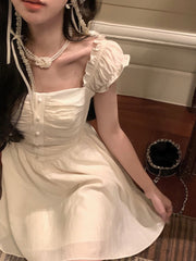 Summer Elegant Vintage Mini Dress Women Backless Causal Short Party Dress Office Lady One Piece Dress Korean Fashoin Chic