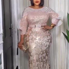 Plus Size African Party Long Dresses for Women  New Dashiki Ankara Sequin Evening Gowns Turkey Outfits Robe Africa Clothing